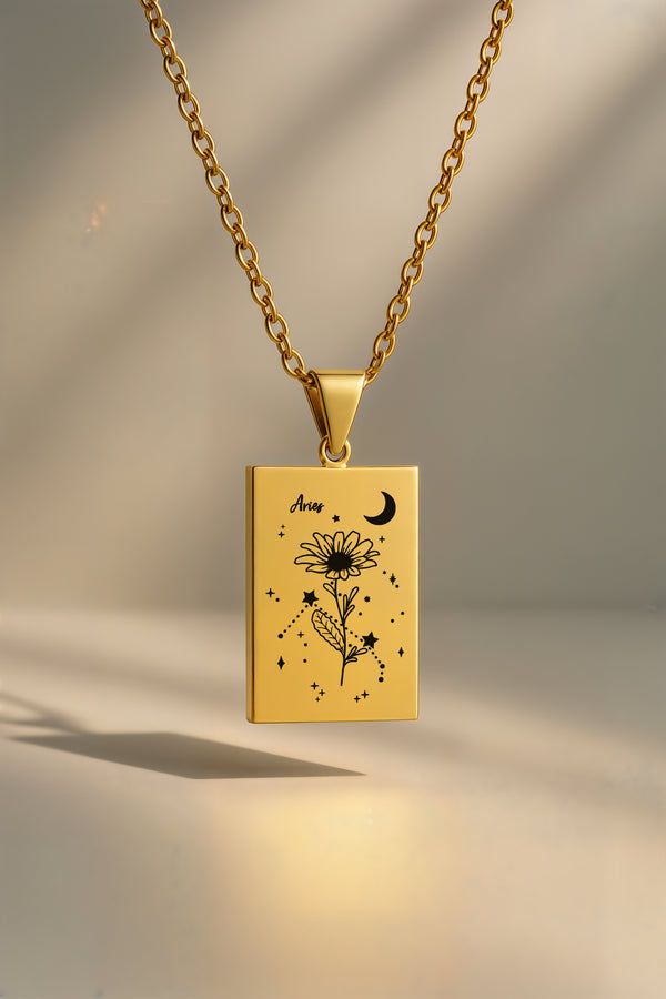 Doğum Ayı Burç Çiçeği | 316L Çelik Kolye - Altın / Koç