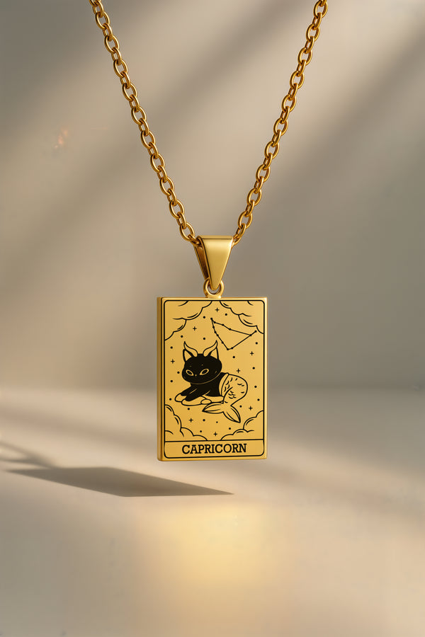 Kedi Burç | 316L Çelik Kolye - Altın / Oğlak