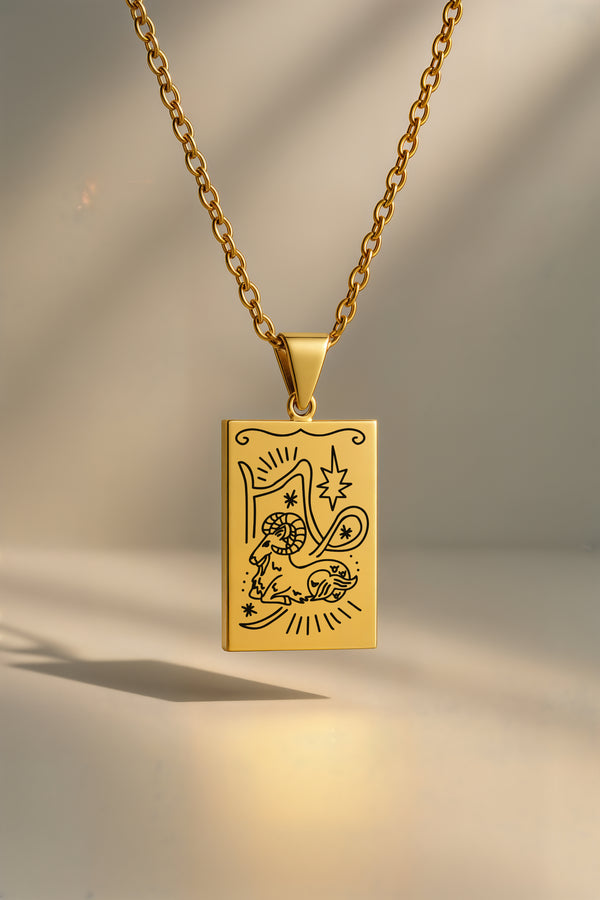 Tarot Burç | 316L Çelik Kolye - Altın / Oğlak