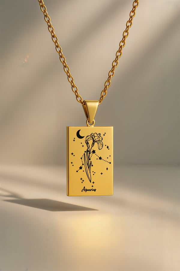 Doğum Ayı Burç Çiçeği | 316L Çelik Kolye - Altın / Kova
