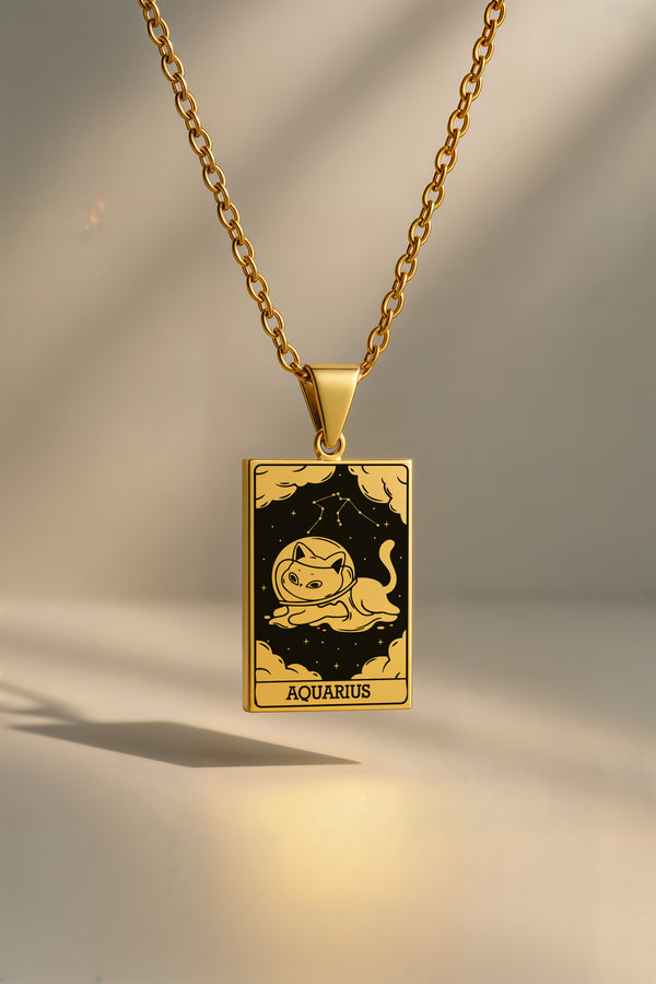 Kedi Burç | 316L Çelik Kolye - Altın / Kova