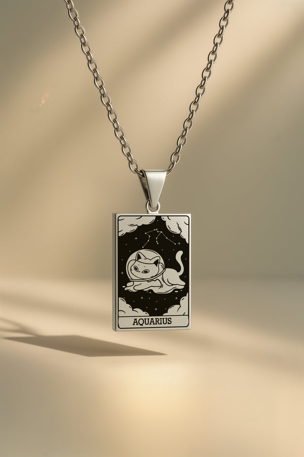 Kedi Burç | 316L Çelik Kolye - Gümüş / Kova