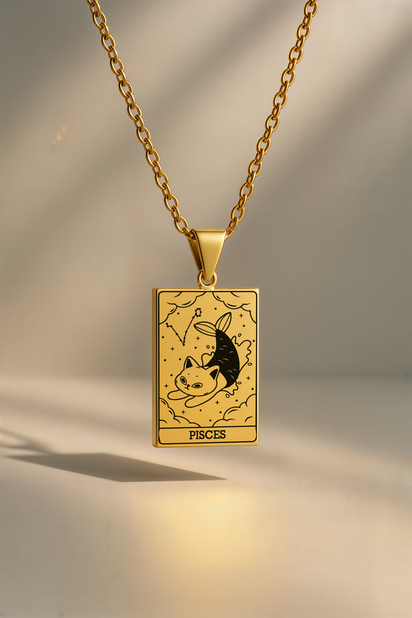 Kedi Burç | 316L Çelik Kolye - Altın / Balık
