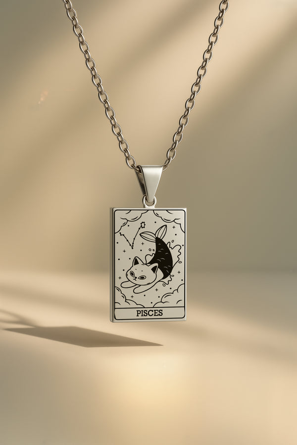 Kedi Burç | 316L Çelik Kolye - Gümüş / Balık