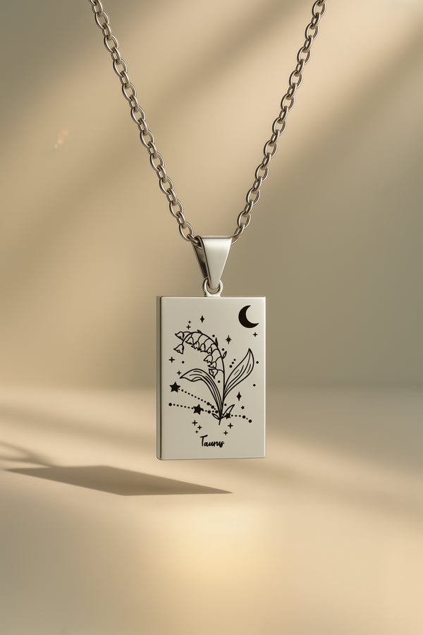 Doğum Ayı Burç Çiçeği | 316L Çelik Kolye - Gümüş / Boğa