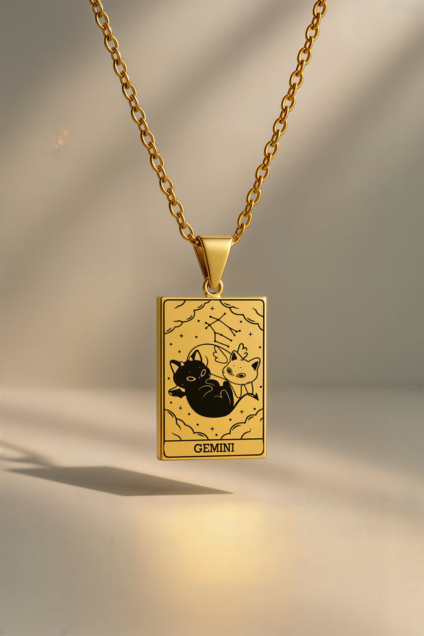 Kedi Burç | 316L Çelik Kolye - Altın / İkizler