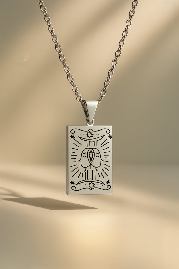 Tarot Burç | 316L Çelik Kolye - Gümüş / İkizler