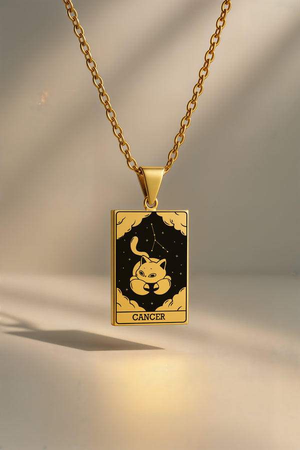 Kedi Burç | 316L Çelik Kolye - Altın / Yengeç