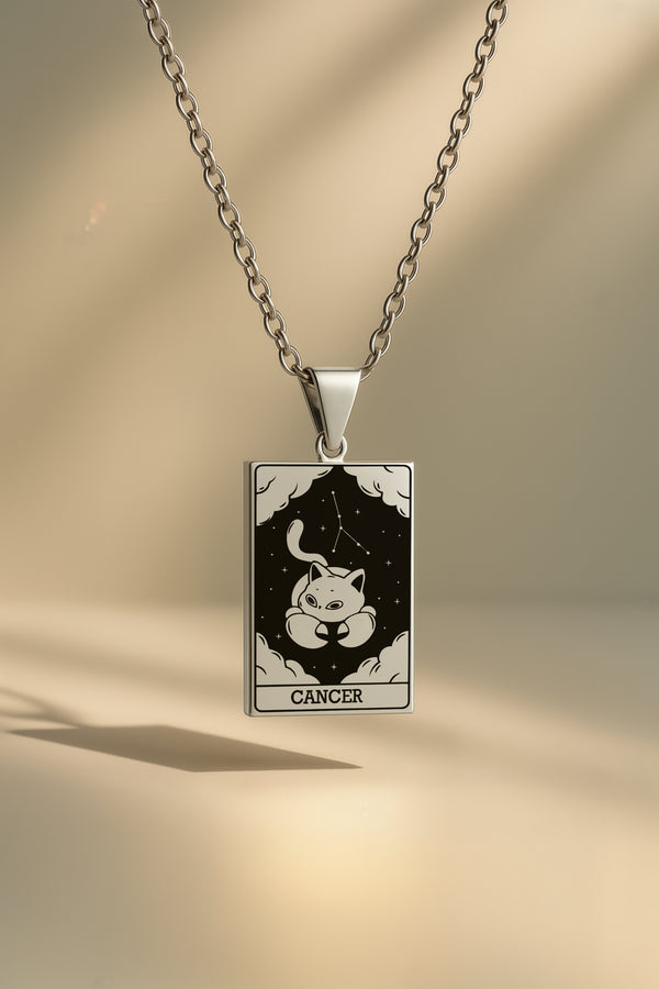 Kedi Burç | 316L Çelik Kolye - Gümüş / Yengeç