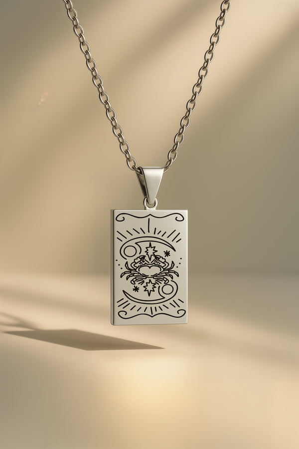 Tarot Burç | 316L Çelik Kolye - Gümüş / Yengeç