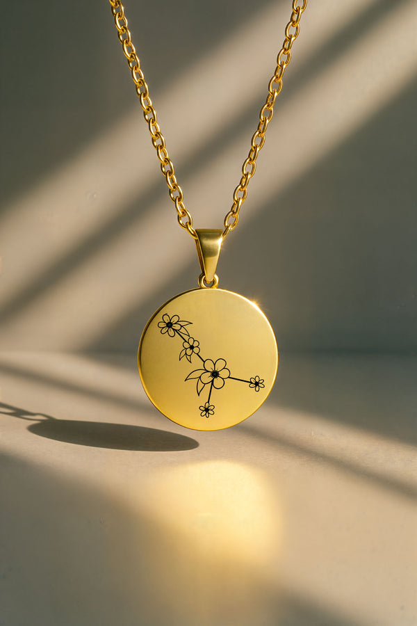 Çiçek Takımyıldızı Burç | 316L Çelik Kolye - Altın / Yengeç
