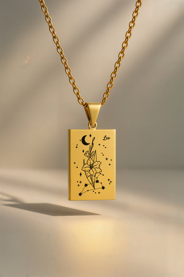 Doğum Ayı Burç Çiçeği | 316L Çelik Kolye - Altın / Aslan