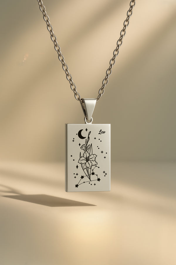 Doğum Ayı Burç Çiçeği | 316L Çelik Kolye - Gümüş / Aslan