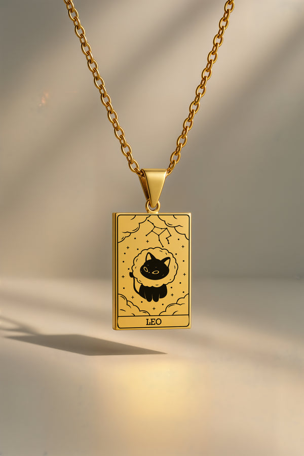 Kedi Burç | 316L Çelik Kolye - Altın / Aslan