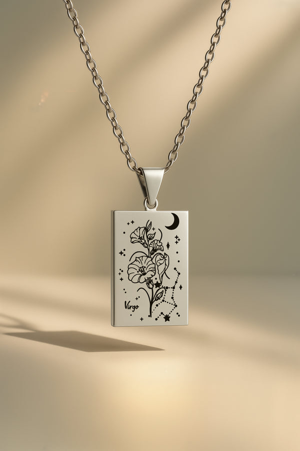 Doğum Ayı Burç Çiçeği | 316L Çelik Kolye - Gümüş / Başak