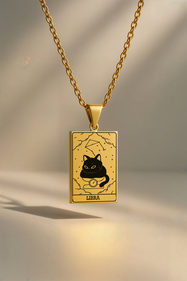 Kedi Burç | 316L Çelik Kolye - Altın / Terazi