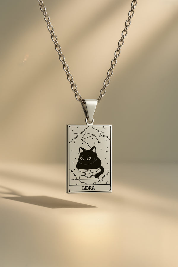 Kedi Burç | 316L Çelik Kolye - Gümüş / Terazi