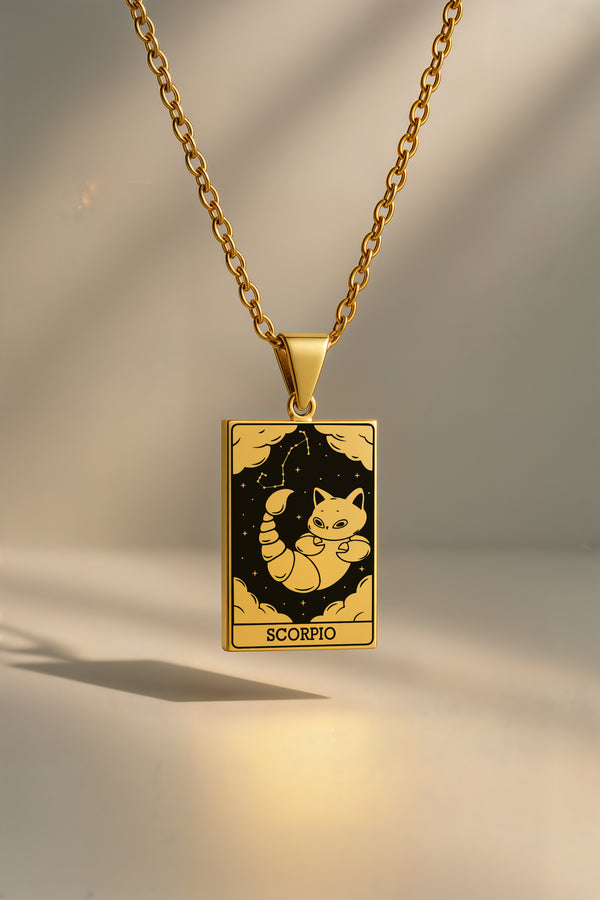 Kedi Burç | 316L Çelik Kolye - Altın / Akrep