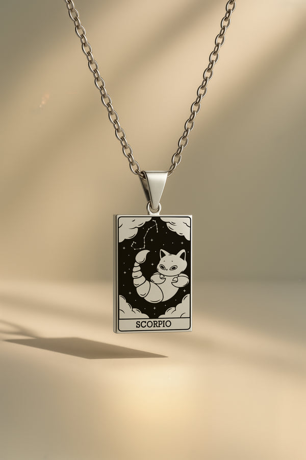 Kedi Burç | 316L Çelik Kolye - Gümüş / Akrep