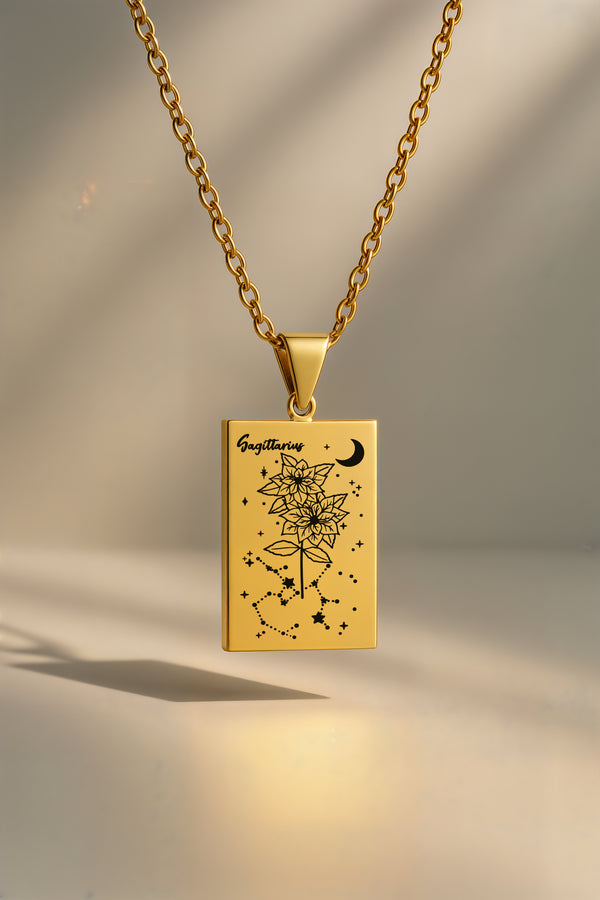 Doğum Ayı Burç Çiçeği | 316L Çelik Kolye - Altın / Yay