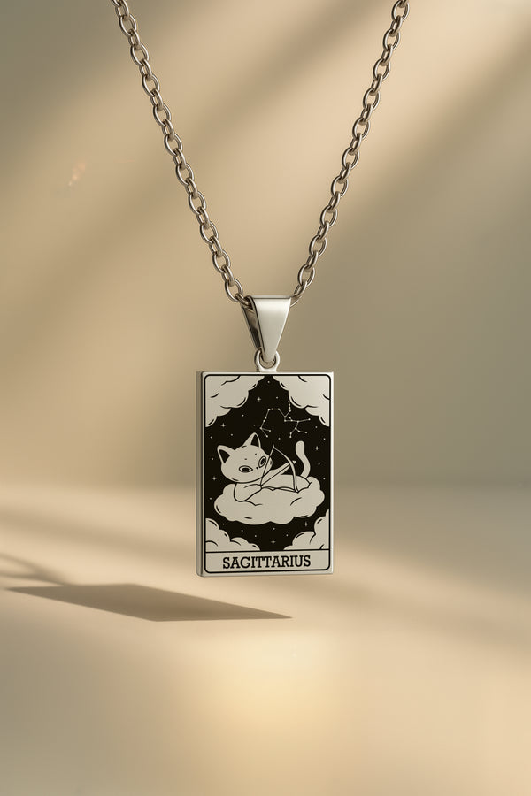 Kedi Burç | 316L Çelik Kolye - Gümüş / Yay