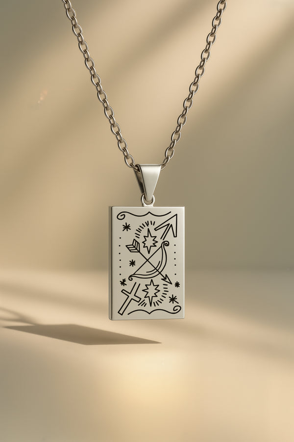 Tarot Burç | 316L Çelik Kolye - Gümüş / Yay