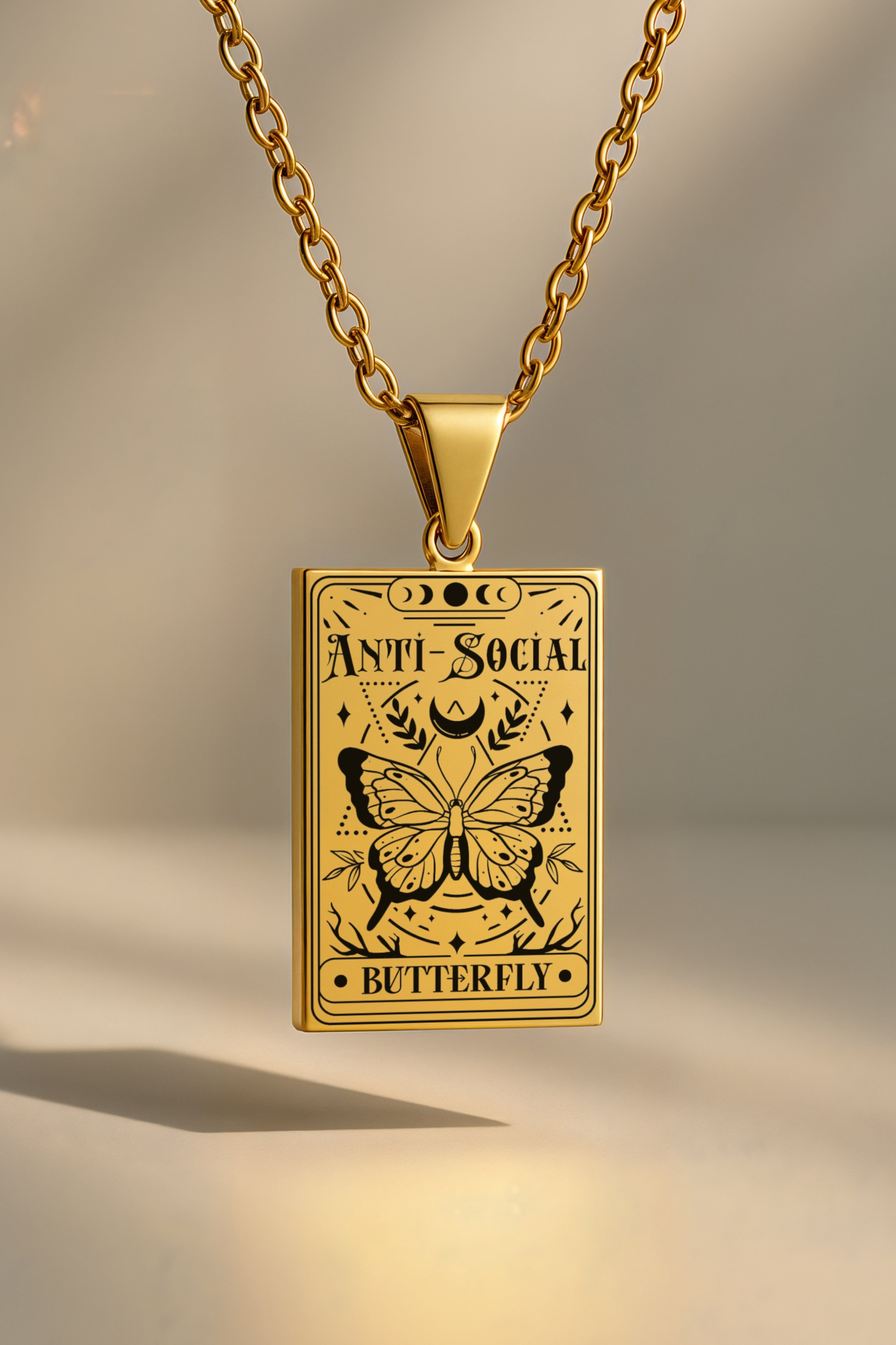 Anti Social Butterfly Tarot | 316L Çelik Kolye