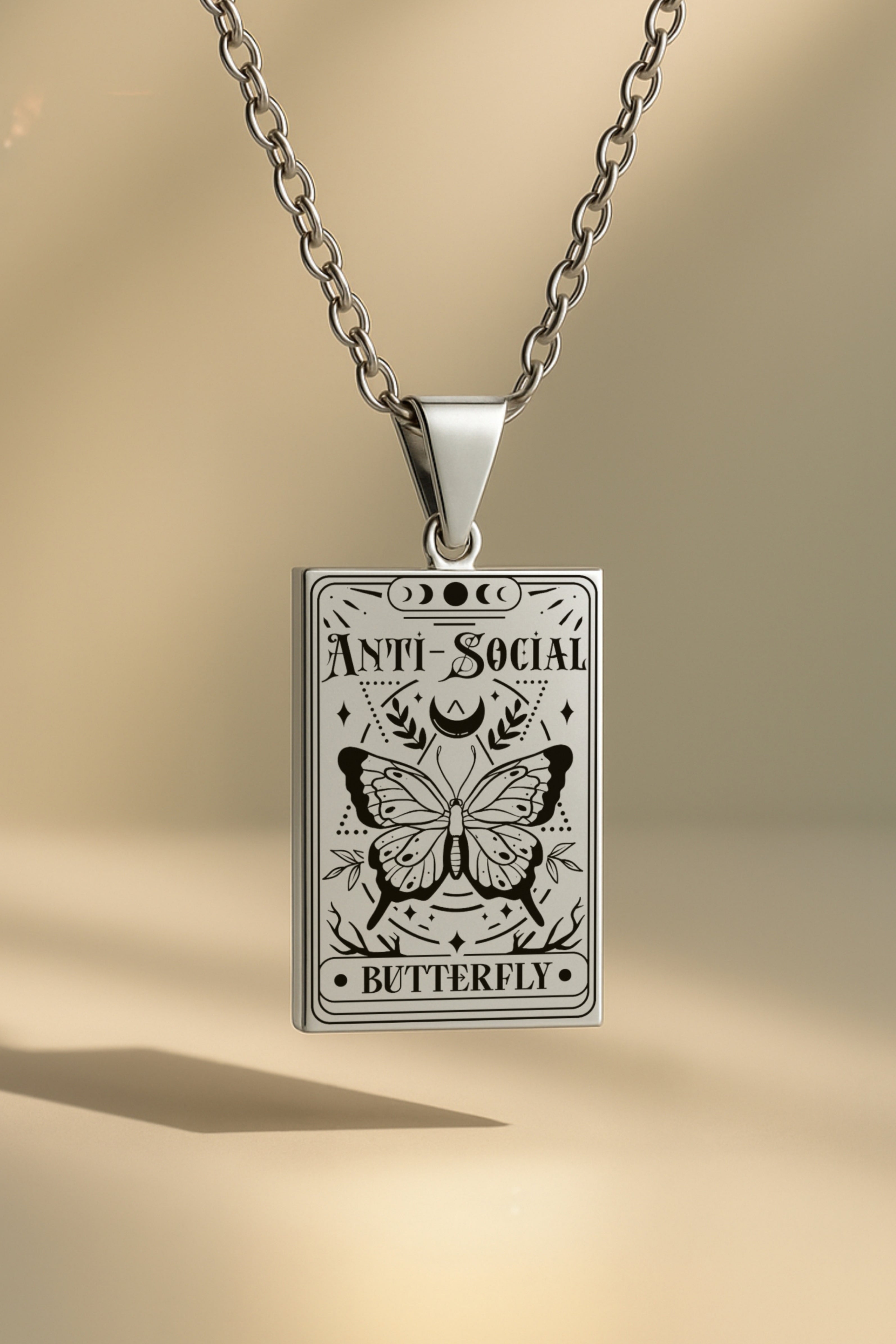 Anti Social Butterfly Tarot | 316L Çelik Kolye
