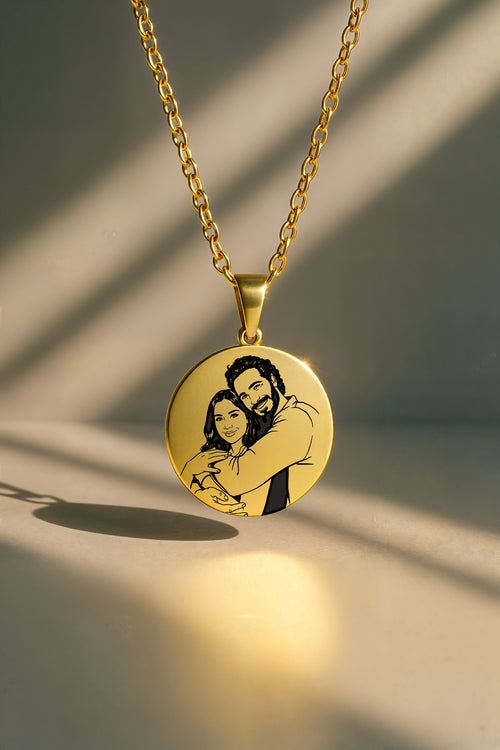 Fotoğraftan Çizim Kolye Yuvarlak | 316L Çelik Kişiye Özel Kolye