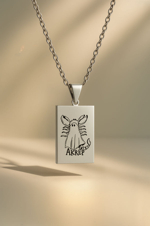 Sevimli Hayalet Burç | 316L Çelik Kolye - Gümüş / Akrep