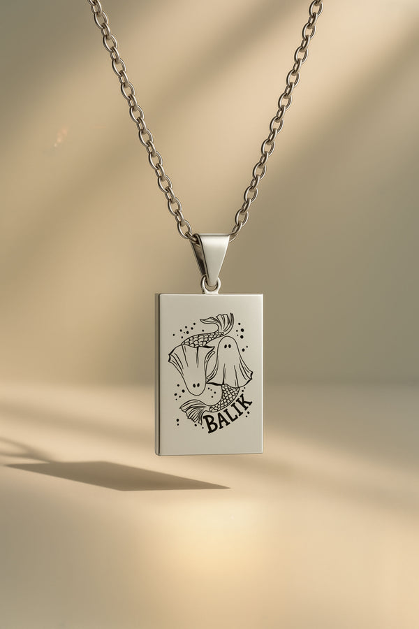 Sevimli Hayalet Burç | 316L Çelik Kolye - Gümüş / Balık