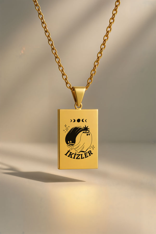 Sevimli Hayalet Burç | 316L Çelik Kolye - Altın / İkizler