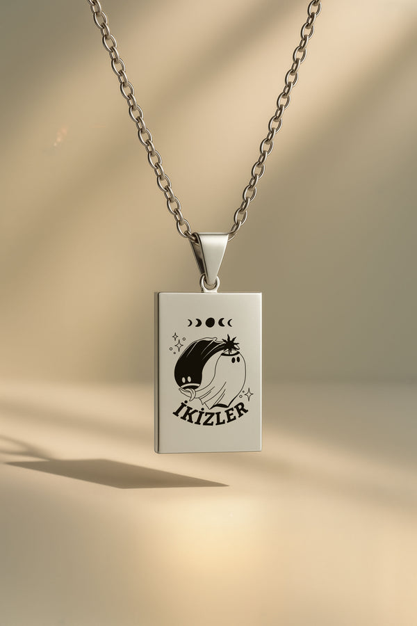 Sevimli Hayalet Burç | 316L Çelik Kolye - Gümüş / İkizler