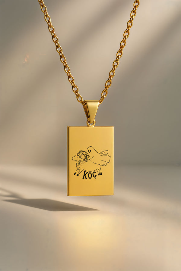 Sevimli Hayalet Burç | 316L Çelik Kolye - Altın / Koç