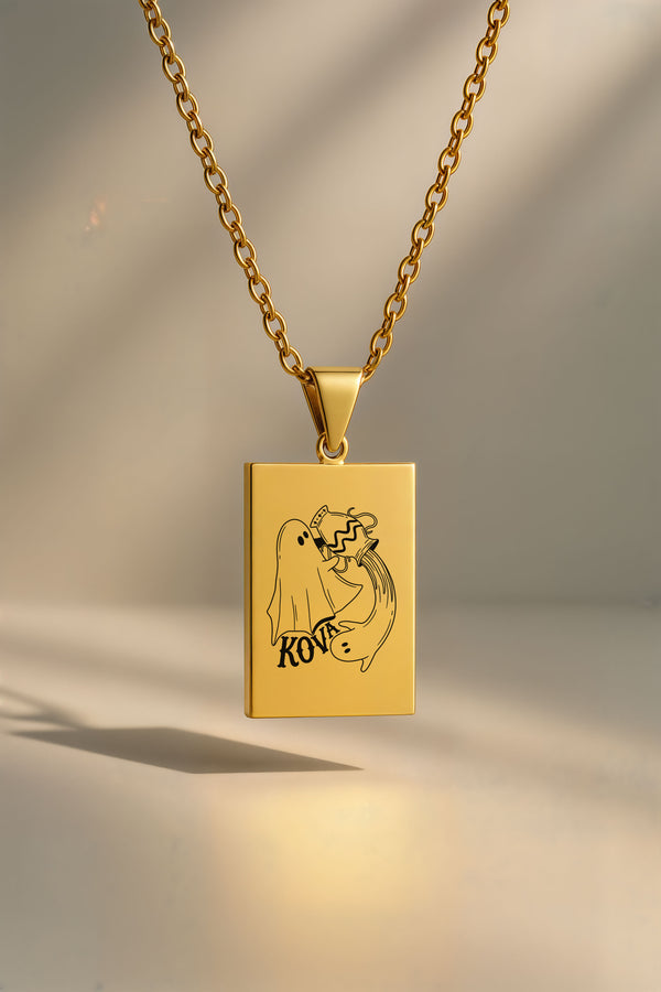 Sevimli Hayalet Burç | 316L Çelik Kolye - Altın / Kova