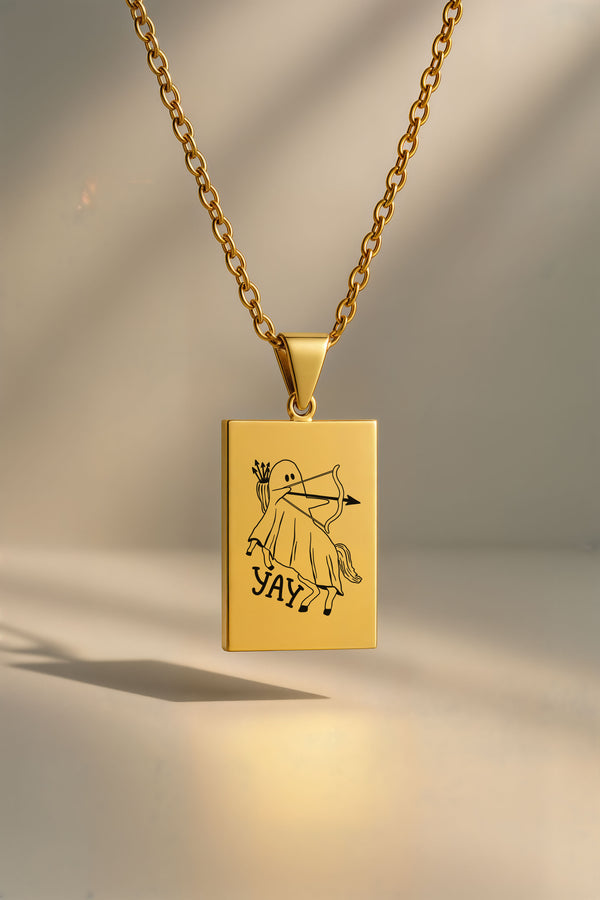 Sevimli Hayalet Burç | 316L Çelik Kolye - Altın / Yay