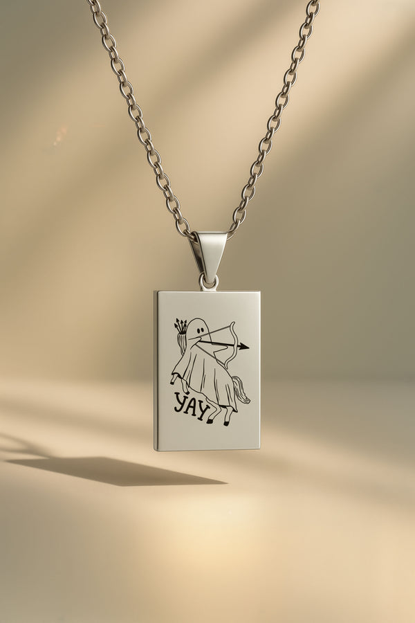 Sevimli Hayalet Burç | 316L Çelik Kolye - Gümüş / Yay