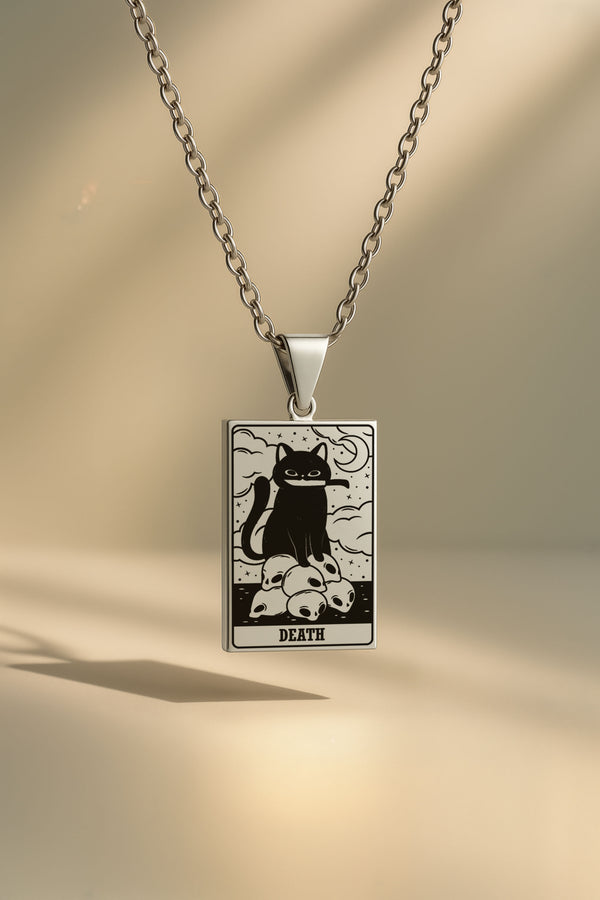 Kedi Tarot | 316L Çelik Kolye - silver / death