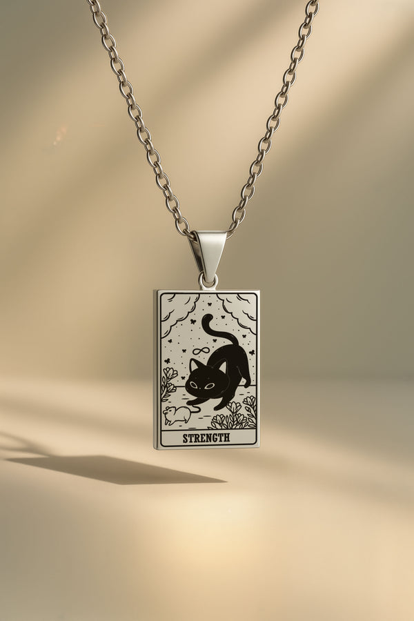 Kedi Tarot | 316L Çelik Kolye - silver / strength