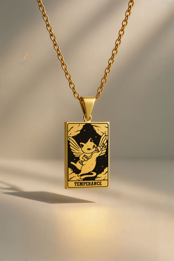 Kedi Tarot | 316L Çelik Kolye - gold / temperance