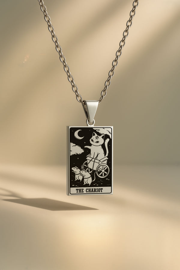 Kedi Tarot | 316L Çelik Kolye - silver / the-chariot