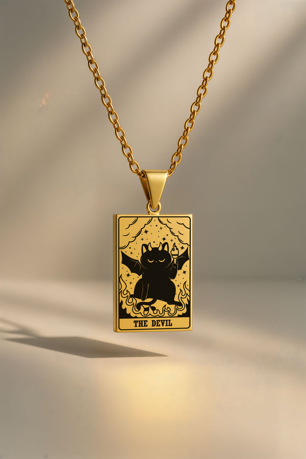 Kedi Tarot | 316L Çelik Kolye - gold / the devil