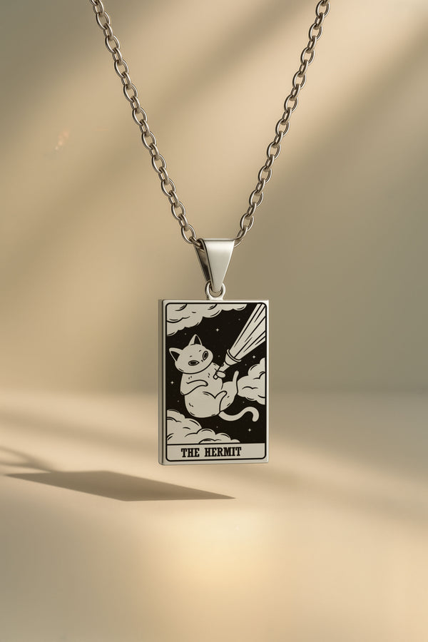 Kedi Tarot | 316L Çelik Kolye - silver / the-hermit