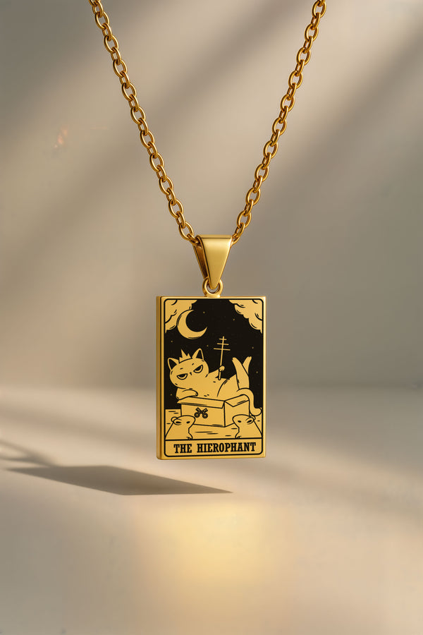 Kedi Tarot | 316L Çelik Kolye - gold / the-hierophant