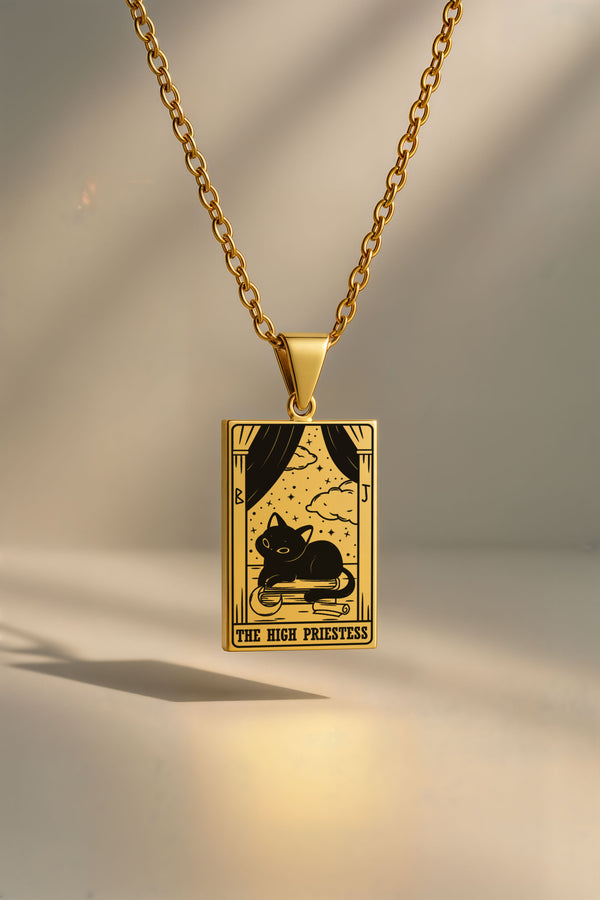 Kedi Tarot | 316L Çelik Kolye - gold / the-high-priestess