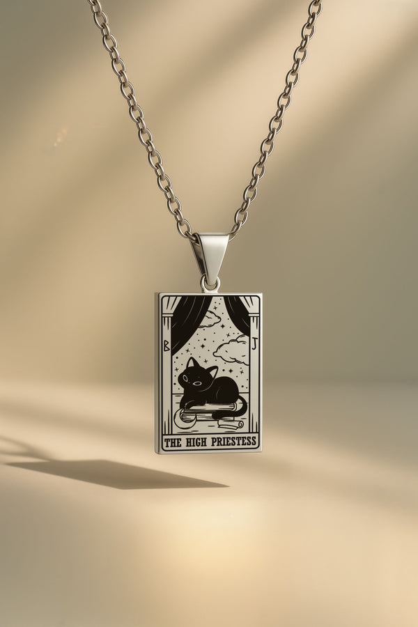 Kedi Tarot | 316L Çelik Kolye - silver / the-high-priestess