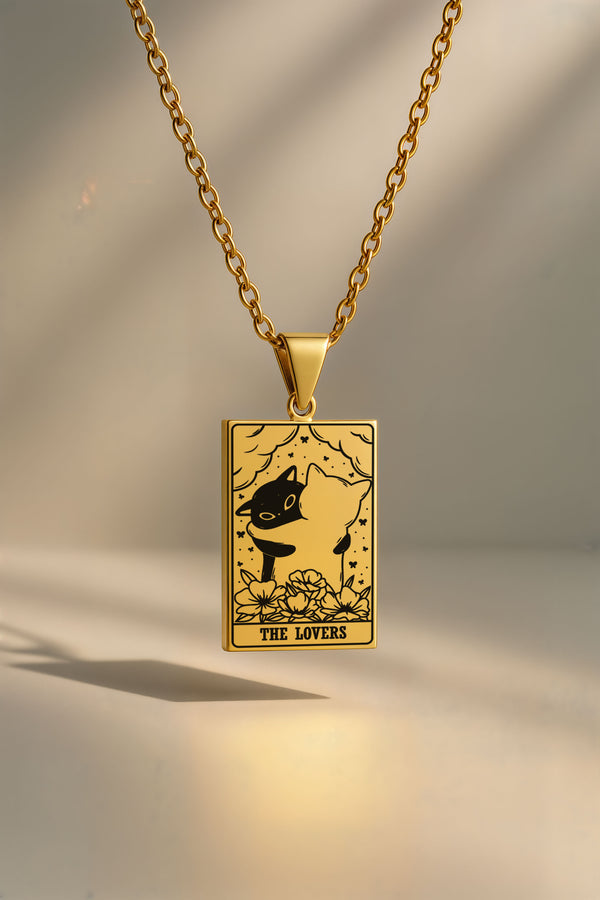 Kedi Tarot | 316L Çelik Kolye - gold / the-lovers
