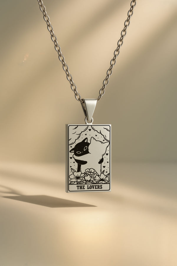 Kedi Tarot | 316L Çelik Kolye - silver / the-lovers