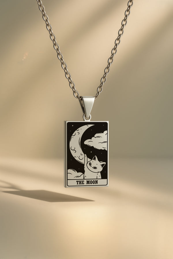Kedi Tarot | 316L Çelik Kolye - silver / the-moon