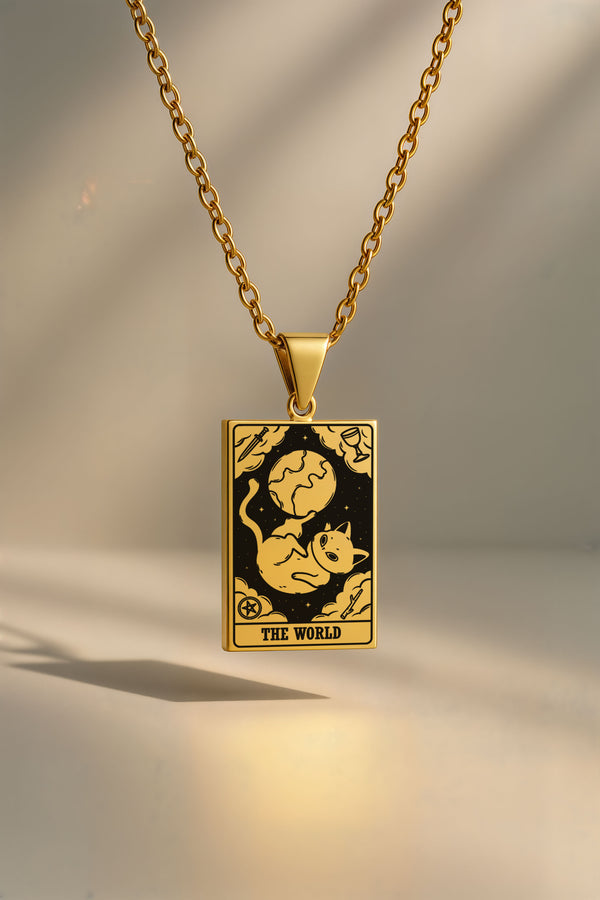 Kedi Tarot | 316L Çelik Kolye - gold / the-world
